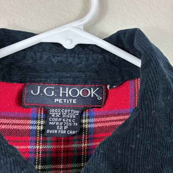 VTG Y2K 90s J.G. Hook Petite Red Flannel Dress Corduroy Collar Sz 12 Prairie - Picture 3 of 6